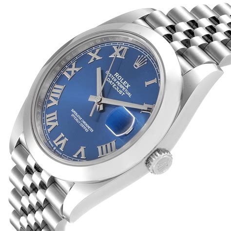 rolex datejust 41 blue dial roman numerals|rolex datejust 41 smooth bezel.